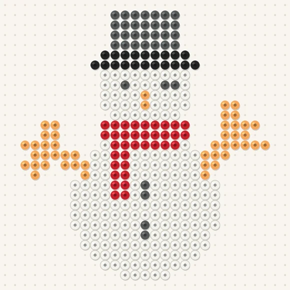 Modèle de perles à repasser bonhomme de neige sur une plaque de 29 × 29