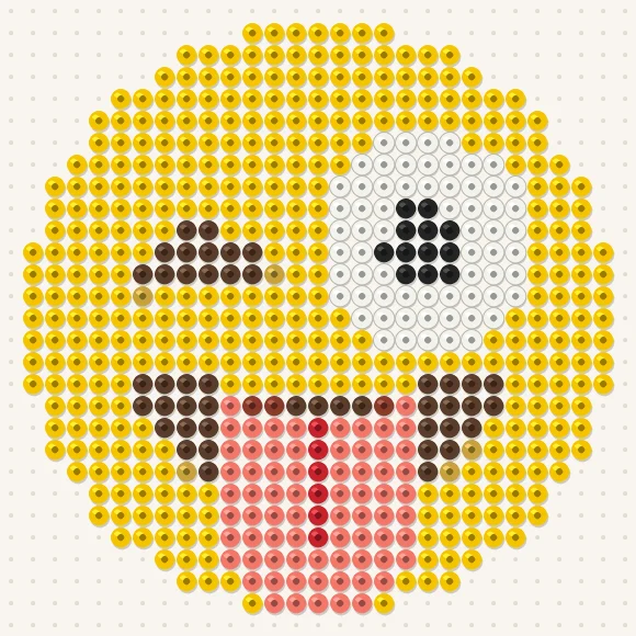 Modèle de perles à repasser smiley qui tire la langue sur une plaque de 29 × 29