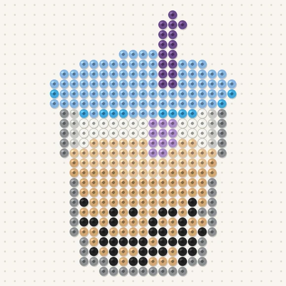 Modèle de perles à repasser bubble tea sur une plaque de 29 × 29