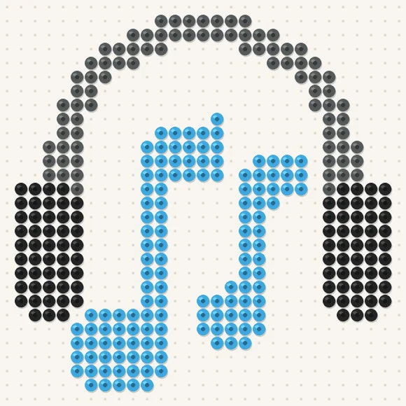 Modèle de perles à repasser casque audio sur une plaque de 29 × 29