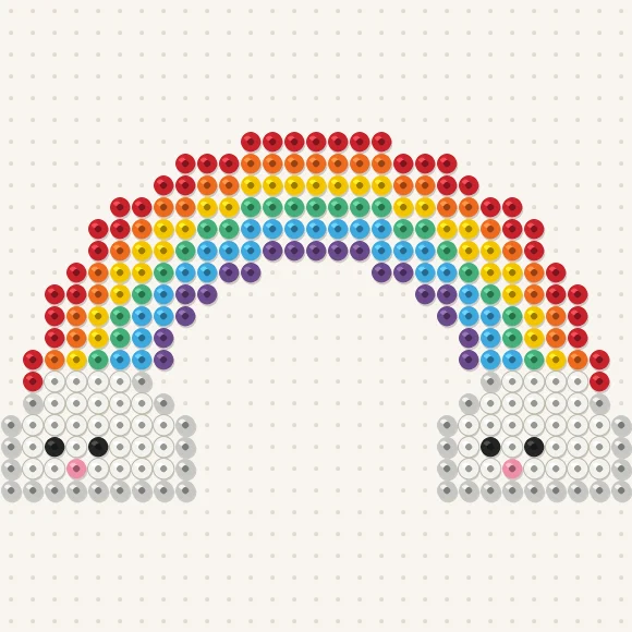 Modèle de perles à repasser arc-en-ciel kawaii sur une plaque de 29 × 29