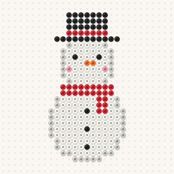 Modèle de perles à repasser bonhomme de neige kawaii sur une plaque de 29 × 29