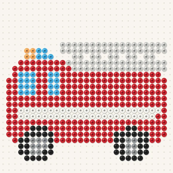 Modèle de perles à repasser camion de pompiers sur une plaque de 29 × 29