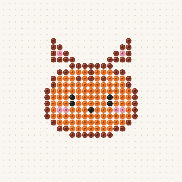 Modèle de perles à repasser chat kawaii roux sur une plaque de 29 × 29