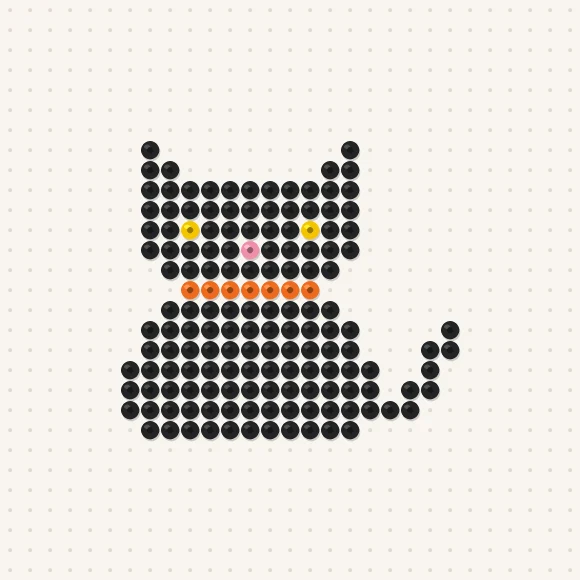Modèle de perles à repasser chat noir d'halloween sur une plaque de 29 × 29