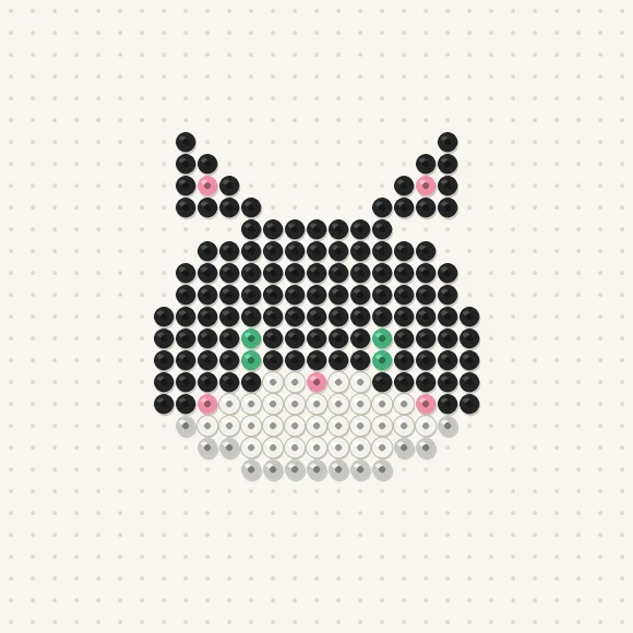 Modèle de perles à repasser chaton noir et blanc sur une plaque de 29 × 29