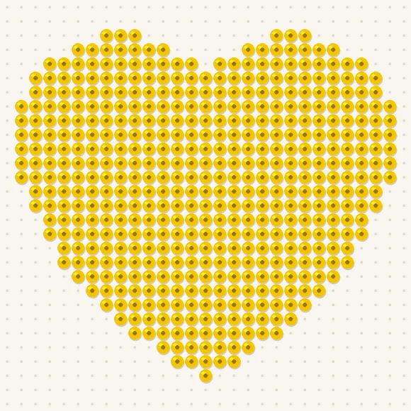 Modèle de perles à repasser cœur jaune sur une plaque de 29 × 29