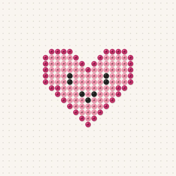 Modèle de perles à repasser cœur kawaii sur une plaque de 29 × 29