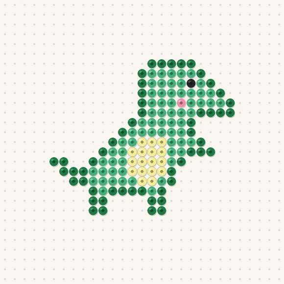 Modèle de perles à repasser dinosaure kawaii sur une plaque de 29 × 29