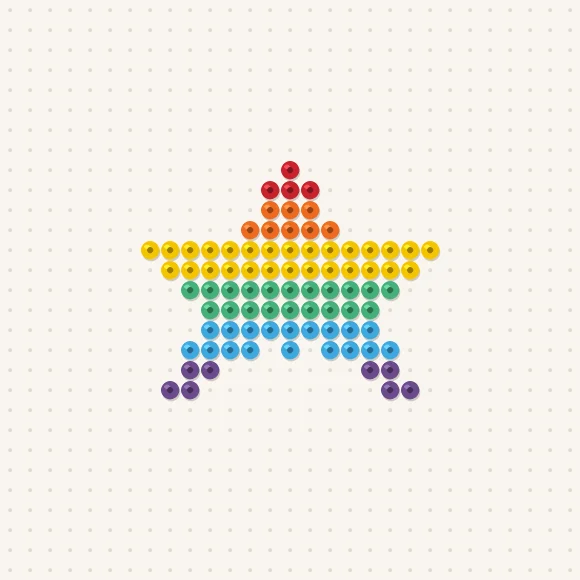 Modèle de perles à repasser étoile arc-en-ciel sur une plaque de 29 × 29