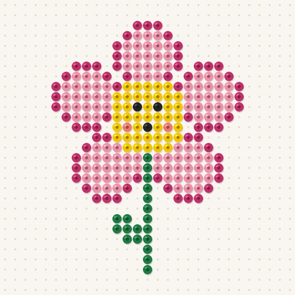 Modèle de perles à repasser fleur kawaii sur une plaque de 29 × 29