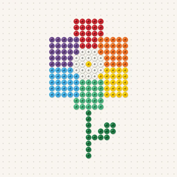 Modèle de perles à repasser fleur multicolore sur une plaque de 29 × 29