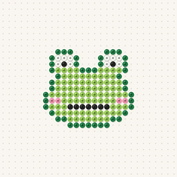 Modèle de perles à repasser grenouille kawaii sur une plaque de 29 × 29