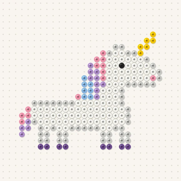 Modèle de perles à repasser licorne sur une plaque de 29 × 29