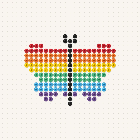 Modèle de perles à repasser papillon arc-en-ciel sur une plaque de 29 × 29