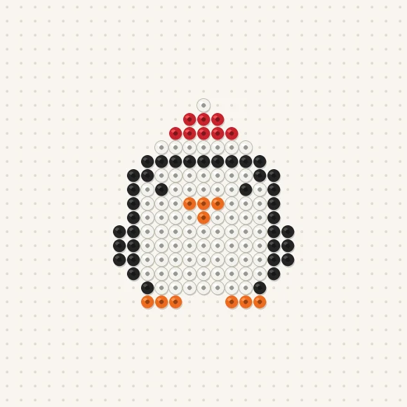 Modèle de perles à repasser pingouin à bonnet sur une plaque de 29 × 29