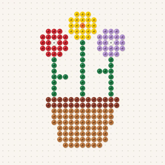 Modèle de perles à repasser pot de fleurs sur une plaque de 29 × 29
