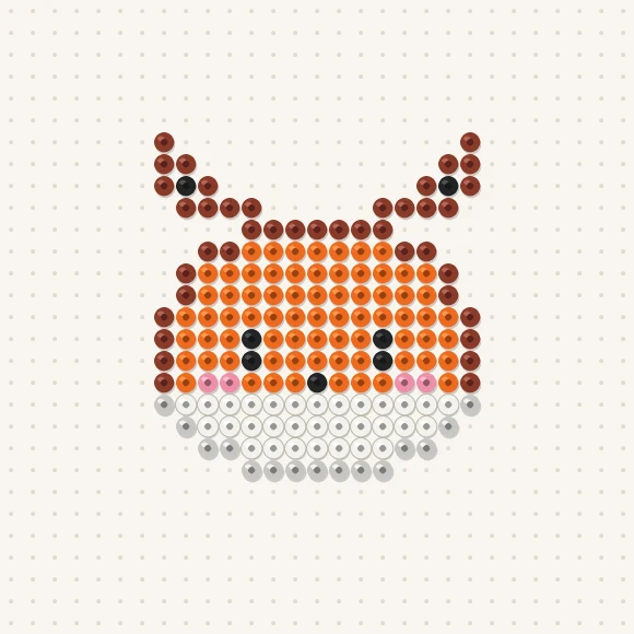 Modèle de perles à repasser renard kawaii sur une plaque de 29 × 29