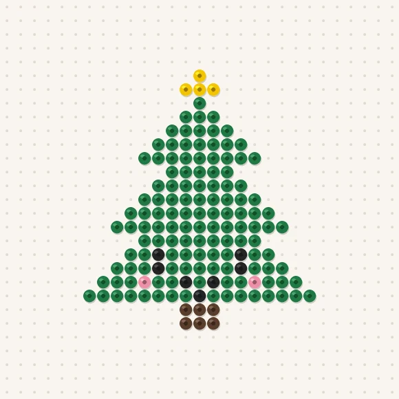 Modèle de perles à repasser sapin kawaii sur une plaque de 29 × 29
