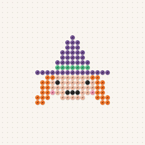 Modèle de perles à repasser sorcière kawaii sur une plaque de 29 × 29