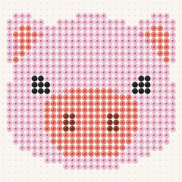 Modèle de perles à repasser tête de cochon sur une plaque de 29 × 29