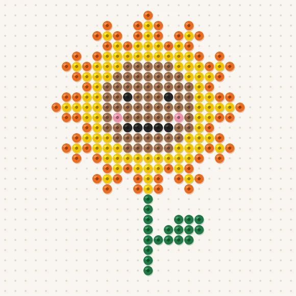 Modèle de perles à repasser tournesol kawaii sur une plaque de 29 × 29